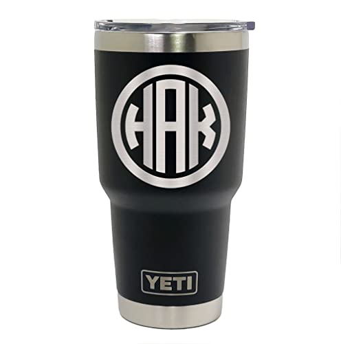 YETI - Personalized 3 Letter CIRCLE MONOGRAM, Laser Engraved Tumbler, Multiple Sizes and Colors Available