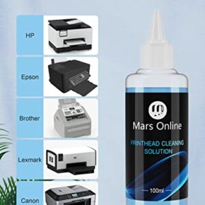 Mars Online Printhead Cleaning Kit Inkjet Printer Head Cleaner Compatible for HP/Epson/Brother/Canon 8600 8610 8035 8710 6700 6900 / Epson 1430 2720 et-2720 et-2750, 100ML, Kit 1