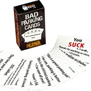 super funny, crude bad parking cards 50 pack. prank idiot parkers and get the satisfaction of revenge with hilarious nsfw novelty notices. gag note cards make great xmas stocking stuffers for ages 18+