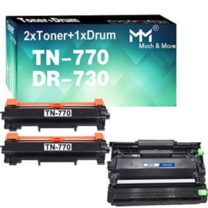 mm much & more compatible tn770 toner cartridge and dr730 drum unit replacement for brother tn-770 dr-730 used for mfc-l2750dw l2750dwxl hl-l2370dw l2370dwxl printer (2 toners, 1 drum, 3-pack)