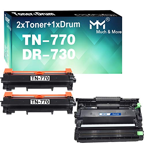 MM MUCH & MORE Compatible TN770 Toner Cartridge and DR730 Drum Unit Replacement for Brother TN-770 DR-730 Used for MFC-L2750DW L2750DWXL HL-L2370DW L2370DWXL Printer (2 Toners, 1 Drum, 3-Pack)