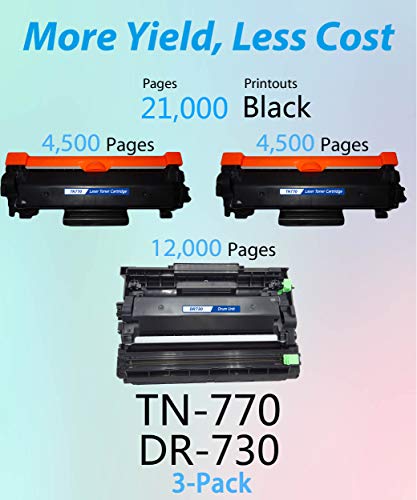 MM MUCH & MORE Compatible TN770 Toner Cartridge and DR730 Drum Unit Replacement for Brother TN-770 DR-730 Used for MFC-L2750DW L2750DWXL HL-L2370DW L2370DWXL Printer (2 Toners, 1 Drum, 3-Pack)