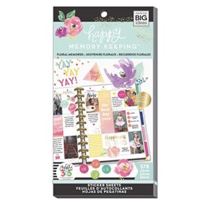 me & my big ideas sticker value pack for big planner – the happy planner scrapbooking supplies – floral theme – multi-color & gold foil – great for projects & albums – 30 sheets, 578 stickers total