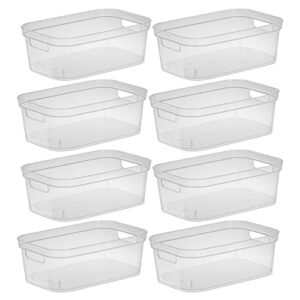 sterilite 4.25 x 8 x 12.25 inch small modern storage bin with comfortable carry through handles for household organization, clear (8 pack)