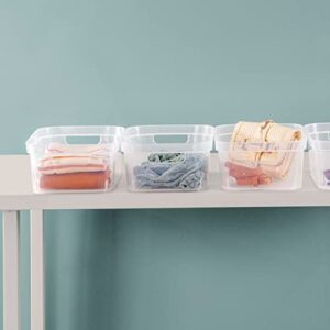 Sterilite 4.25 x 8 x 12.25 Inch Small Modern Storage Bin with Comfortable Carry Through Handles for Household Organization, Clear (8 Pack)