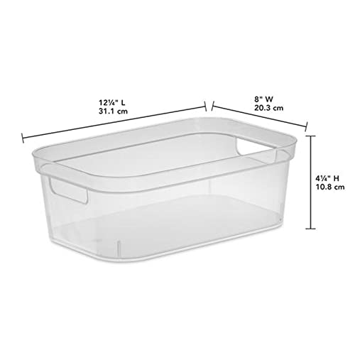 Sterilite 4.25 x 8 x 12.25 Inch Small Modern Storage Bin with Comfortable Carry Through Handles for Household Organization, Clear (8 Pack)