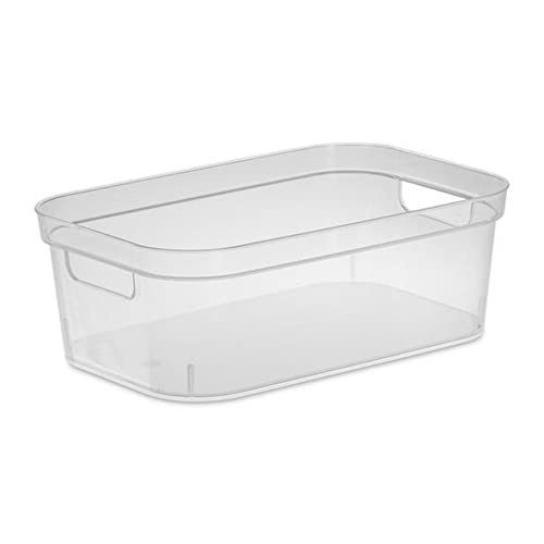 Sterilite 4.25 x 8 x 12.25 Inch Small Modern Storage Bin with Comfortable Carry Through Handles for Household Organization, Clear (8 Pack)