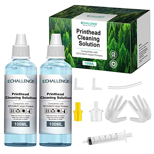 ECHALLENGE Printer Cleaning Kit Inkjet Printer Head Cleaning 100ML Kit -2 Pack for HP Brother Canon 8600 8610 6700 6900 Epson et-2720 et-2750 WF-7710 WF-3640 Liquid Printers Nozzle (Cyan, 200ML)