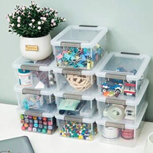 Citylife 1.3 QT 10 Pack Small Storage Bins Plastic Storage Container Stackable Box with Lids for Organizing, Clear White