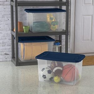 Sterilite 64 Quart Latching Hinged See-Through Plastic Stacking Storage Container Tote with Recessed Lids for Home Organization, Marine Blue (6 Pack)…