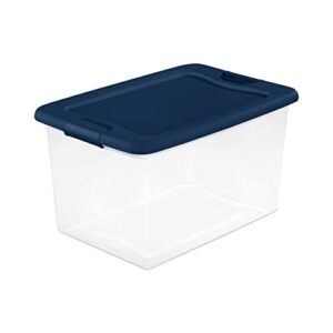Sterilite 64 Quart Latching Hinged See-Through Plastic Stacking Storage Container Tote with Recessed Lids for Home Organization, Marine Blue (6 Pack)…