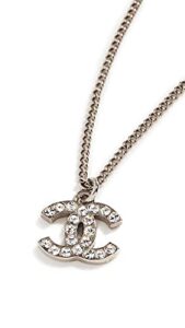 chanel women’s pre-loved cc rhinestone necklace, gray/silver, one size