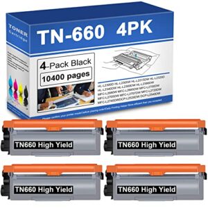 tn660 compatible tn-660 black toner cartridge replacement for brother mfc-l2700dw mfc-l2680w hl-l2300d dcp-l2520dw printer toner.(4 pack)