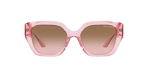 A|X ARMANI EXCHANGE Women's AX4125SU Universal Fit Rectangular Sunglasses, Shiny Transparent Pink/Pink Gradient Grey, 54 mm