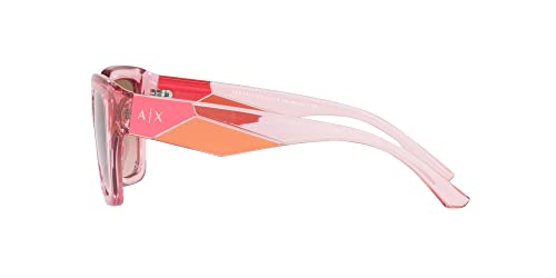 A|X ARMANI EXCHANGE Women's AX4125SU Universal Fit Rectangular Sunglasses, Shiny Transparent Pink/Pink Gradient Grey, 54 mm