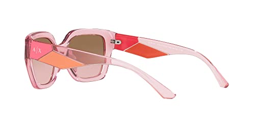 A|X ARMANI EXCHANGE Women's AX4125SU Universal Fit Rectangular Sunglasses, Shiny Transparent Pink/Pink Gradient Grey, 54 mm