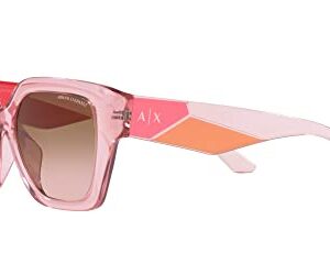 A|X ARMANI EXCHANGE Women's AX4125SU Universal Fit Rectangular Sunglasses, Shiny Transparent Pink/Pink Gradient Grey, 54 mm