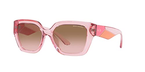 A|X ARMANI EXCHANGE Women's AX4125SU Universal Fit Rectangular Sunglasses, Shiny Transparent Pink/Pink Gradient Grey, 54 mm