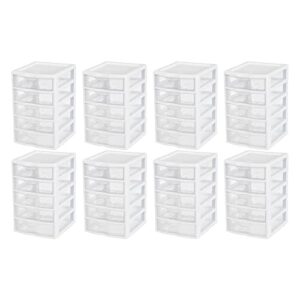 sterilite clearview small clear plastic stackable 5 drawer storage system for desktop and drawer household organization for stationary or pens, 8 pack