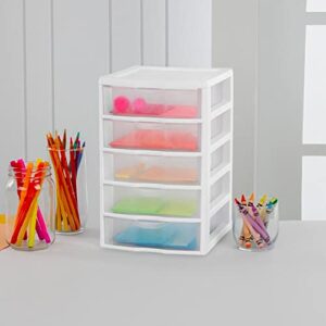 Sterilite Clearview Small Clear Plastic Stackable 5 Drawer Storage System for Desktop and Drawer Household Organization for Stationary or Pens, 8 Pack