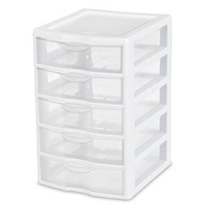 Sterilite Clearview Small Clear Plastic Stackable 5 Drawer Storage System for Desktop and Drawer Household Organization for Stationary or Pens, 8 Pack