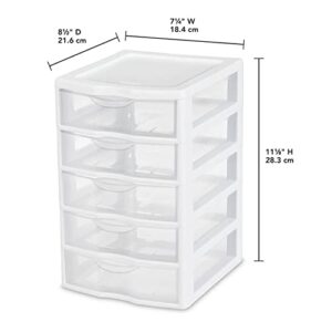 Sterilite Clearview Small Clear Plastic Stackable 5 Drawer Storage System for Desktop and Drawer Household Organization for Stationary or Pens, 8 Pack