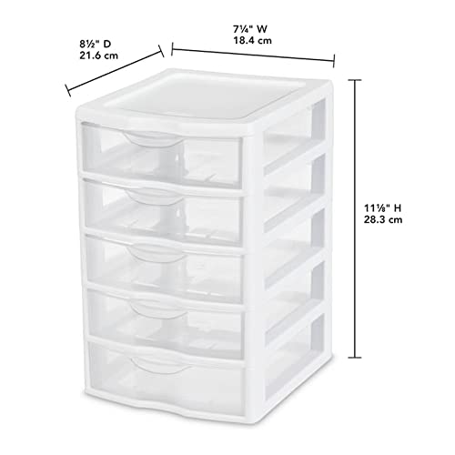 Sterilite Clearview Small Clear Plastic Stackable 5 Drawer Storage System for Desktop and Drawer Household Organization for Stationary or Pens, 8 Pack