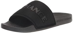 a|x armani exchange men’s mesh rubber logo pool slide sandal, black+black, 7