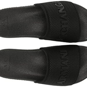 A|X ARMANI EXCHANGE Men's Mesh Rubber Logo Pool Slide Sandal, Black+Black, 7