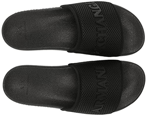 A|X ARMANI EXCHANGE Men's Mesh Rubber Logo Pool Slide Sandal, Black+Black, 7