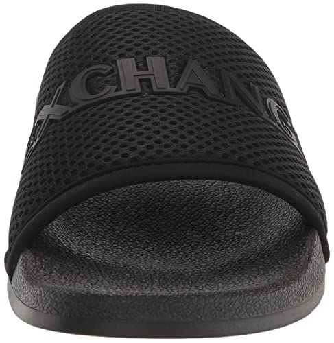 A|X ARMANI EXCHANGE Men's Mesh Rubber Logo Pool Slide Sandal, Black+Black, 7