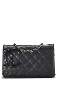 chanel, pre-loved black quilted calfskin cambon wallet on chain (woc), black