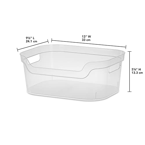 Sterilite 5.25x9.5x13 In Medium Polished Open Scoop Front Storage Bin w/Comfortable Carry Through Handles for Household Organization, Clear (8 Pack)