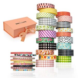 washi tape set gift box, 30 rolls 3 sizes 15mm 10mm and 3mm arts and crafts, decorative masking craft cute tape, great scrapbooking tape set, diy bullet journal, planner washy tape