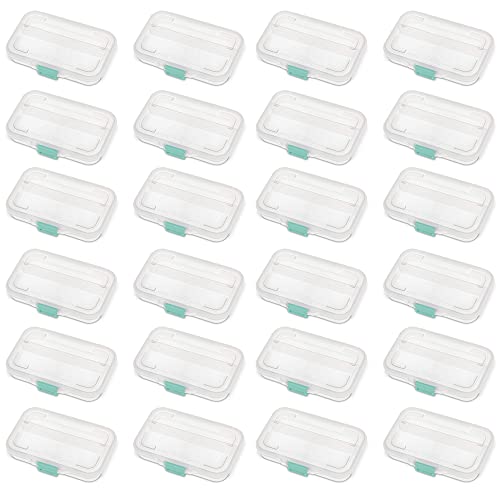 Sterilite Convenient Small Stackable Divided Translucent Storage Box Container with Colored Latch Lid for School and Office Supplies, Clear (24 Pack)