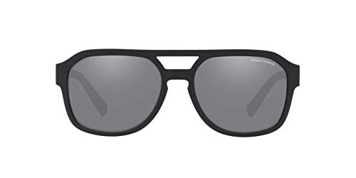 A|X ARMANI EXCHANGE Men's AX4074S Rectangular Sunglasses, Matte Black/Light Grey Mirrored/Black, 57 mm