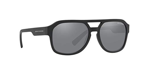 A|X ARMANI EXCHANGE Men's AX4074S Rectangular Sunglasses, Matte Black/Light Grey Mirrored/Black, 57 mm