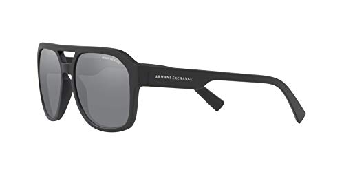 A|X ARMANI EXCHANGE Men's AX4074S Rectangular Sunglasses, Matte Black/Light Grey Mirrored/Black, 57 mm