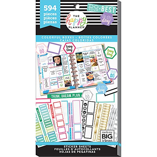 me & my BIG ideas Sticker Value Pack for Classic Planner - The Happy Planner Scrapbooking Supplies - Colorful Boxes Theme - Multi-Color - Great for Projects & Albums - 30 Sheets, 594 Stickers Total