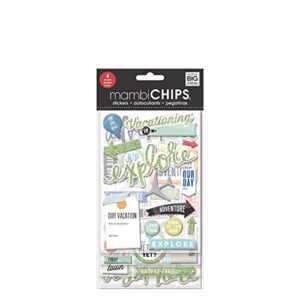 me & my big ideas mambichips chipboard stickers – scrapbooking supplies – vacation theme – metallic glitter & multi-color – great for projects, scrapbooks & albums – 4 sheets, 65 stickers total
