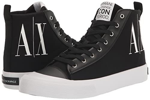 A|X ARMANI EXCHANGE Men's Updated Icon Logo High-Top Sneaker, Black, 10