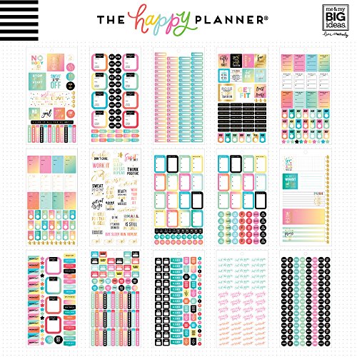 me & my BIG ideas Sticker Value Pack for Mini Planner - The Happy Planner Scrapbooking Supplies - Fitness Theme - Multi-Color & Gold Foil - Great for Projects & Albums - 30 Sheets, 1939 Stickers