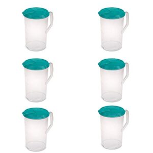 sterilite 1-gallon round plastic pitcher and spout, clear w/color lid (6 pack)