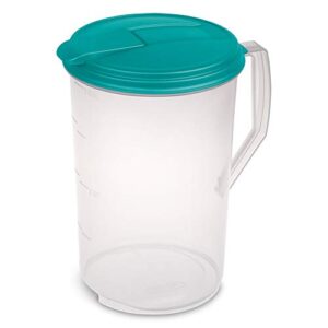 Sterilite 1-Gallon Round Plastic Pitcher and Spout, Clear w/Color Lid (6 Pack)