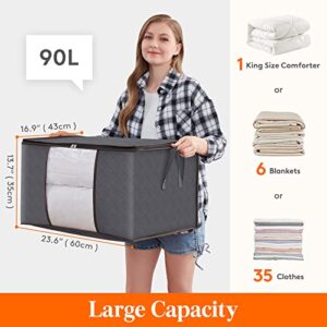 Lifewit 90L Large Storage Bags, 6 Pack Closet Organizers and Storage, Clothes Foldable Storage Bins with Reinforced Handles, Storage Containers for Clothing, Blanket, Comforters, Toys, Bedding, Grey