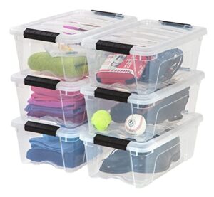 iris usa 12 qt. plastic storage container bin with secure lid and latching buckles, 6 pack – clear, durable stackable nestable organizing tote tub box toy general organization small