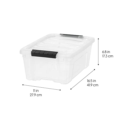IRIS USA 12 Qt. Plastic Storage Container Bin with Secure Lid and Latching Buckles, 6 pack - Clear, Durable Stackable Nestable Organizing Tote Tub Box Toy General Organization Small