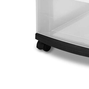 Sterilite 28309002 3 Drawer Cart, Black Frame with Clear Drawers and Black Casters, 2-Pack