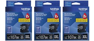 brother genuine super high yield black ink cartridge 3-pack, lc107bk, replacement black ink, page yield up to 1,200 pages each, lc107