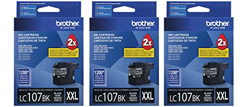 Brother Genuine Super High Yield Black Ink Cartridge 3-Pack, LC107BK, Replacement Black Ink, Page Yield Up to 1,200 Pages Each, LC107